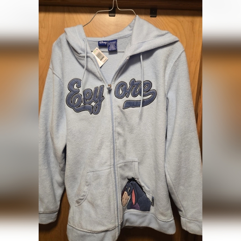 DISNEY WINNIE THE POOH EEYORE LIGHT BLUE FLEECE PULLOVER WINTER SIZE L NWT